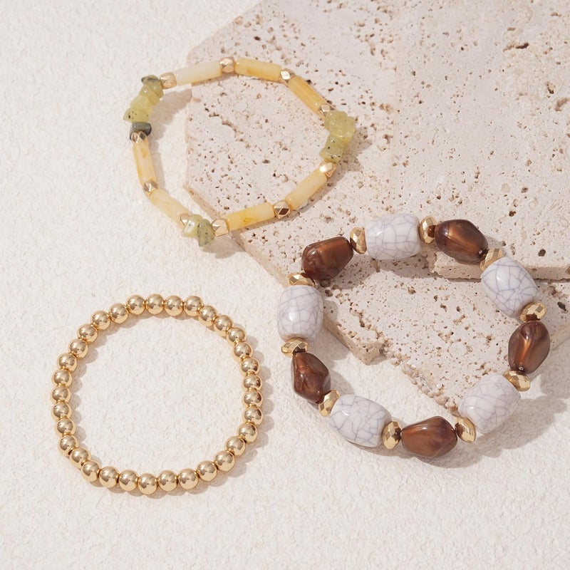 Aigrnc Boho Beaded Stretch Bracelets For Women Stackable Crystal Gold Plated Beaded Bracelets Set Trendy Handmade Friendship Braeclet Jewelry Gifts - Image 3
